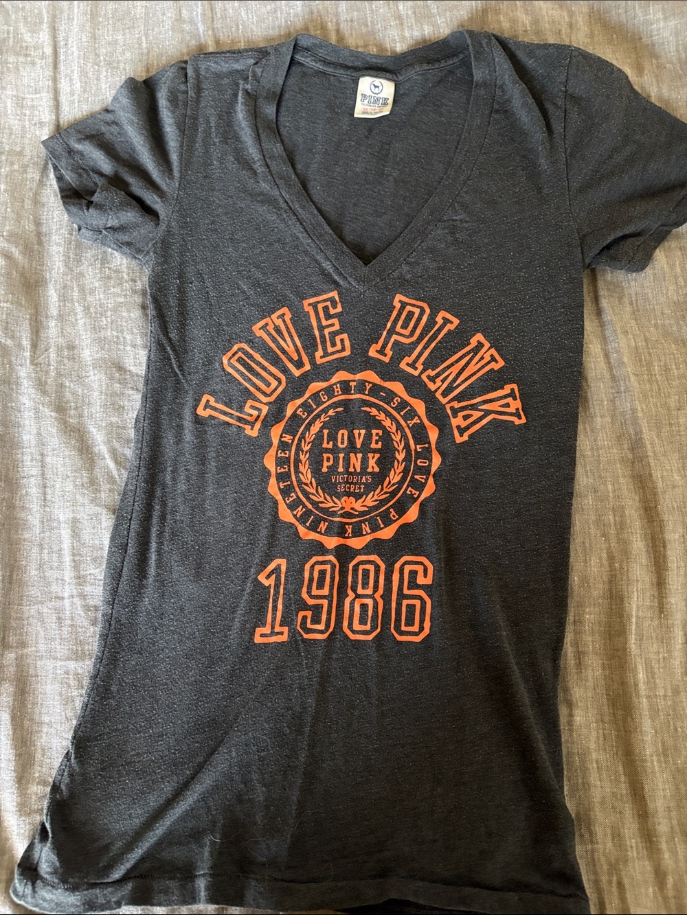 Victoria's Secret Charcoal Tee with Orange LOVE PINK Graphic